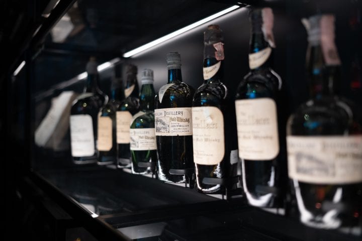 Bottles of Scottish Whisky on a table